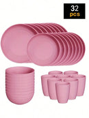Axyaa 24-Piece Reusable Plastic Tableware Set for Family Picnics and School