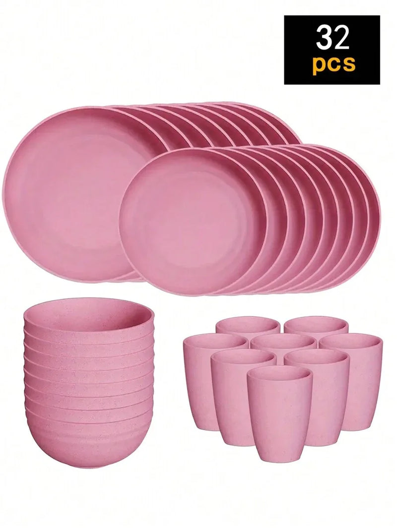 Axyaa 24-Piece Reusable Plastic Tableware Set for Family Picnics and School