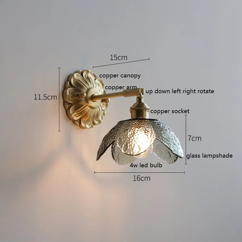 Axyaa Smoke Gray Glass LED Wall Sconce with Adjustable Copper Arm