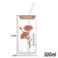 Axyaa Floral Retro Custom Engraved Glass Cup with Lid & Straw