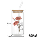 Axyaa Floral Retro Custom Engraved Glass Cup with Lid & Straw