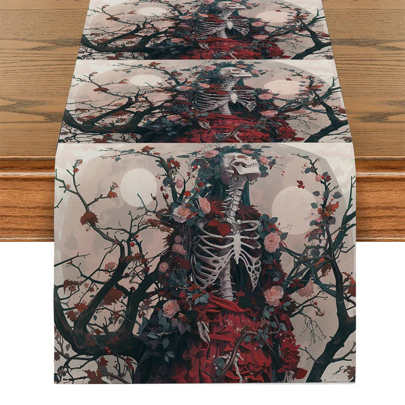 Axyaa Floral Skull Branches Table Runner