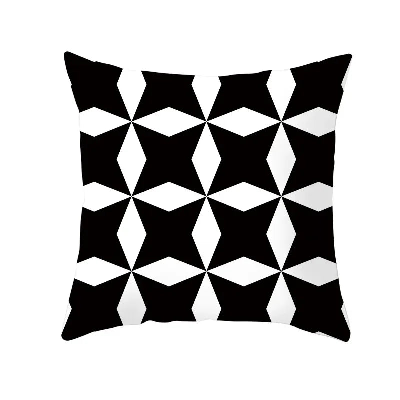 Axyaa Black & White Plaid Wave Stripe Checkerboard Print Throw Pillow Case