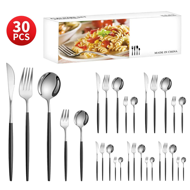 Axyaa 30-Piece Stainless Steel Cutlery Set for Dining Banquets