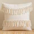 Axyaa Beige Cotton Weave Fringed Cushion Cover for Home Decor