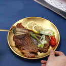 Axyaa Gold Stainless Steel Round Shallow Tray Plate Set for BBQ, Camping, Picnic