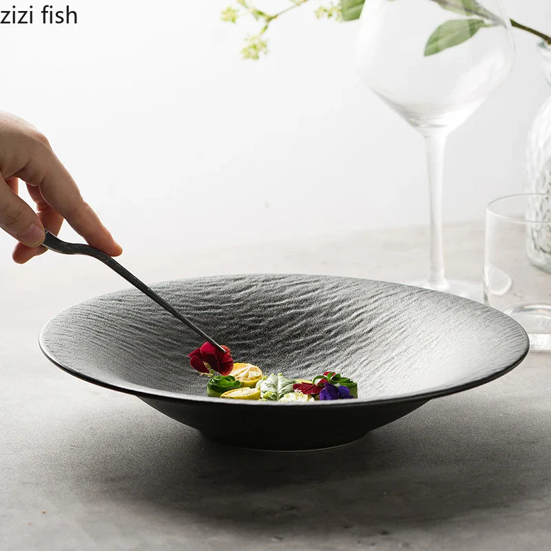 Axya Round Ceramic Plate Set for Pasta Steak Salad Soup Basins Restaurant Dinnerware