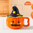Axyaa Funny Pumpkin Ceramic Coffee Cup with Lid for Halloween Gift