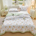 Axyaa Washed Cotton Printed Summer Quilt - Machine Washable Thin Quilt