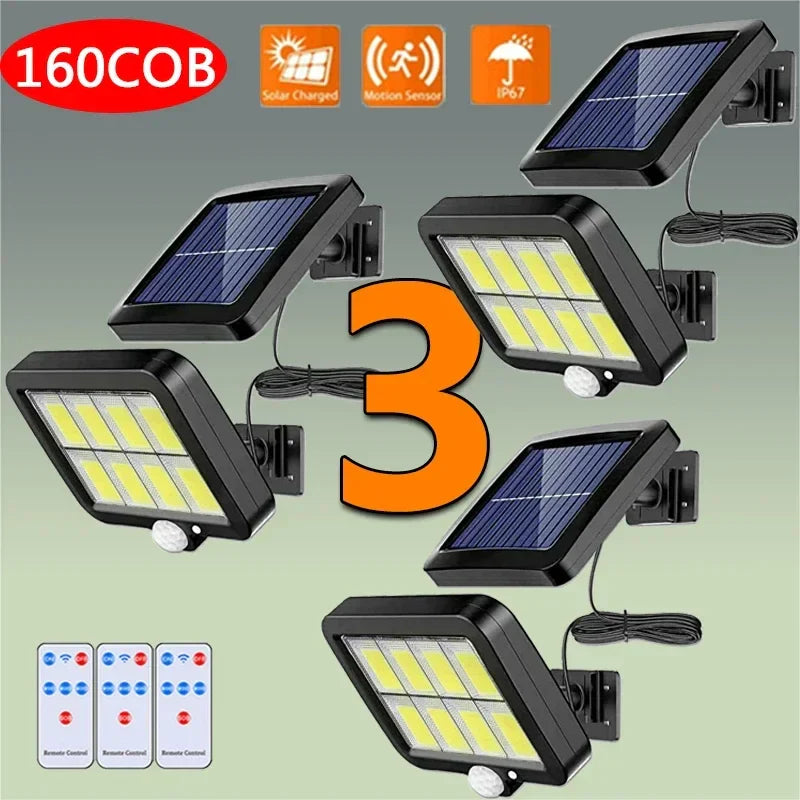 Axyaa 160COB Solar Outdoor Wall Lights Motion Sensor Remote Control 3 Mode Street Lights.