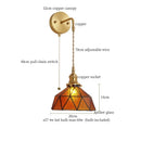 Axyaa Tiffany Glass LED Wall Lamp Pull Chain Switch Vintage Copper Wall Lights