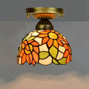Axyaa European Floral Rose Mosaic Ceiling Light - Antique 8" Flush Mount for Dining Room/Library