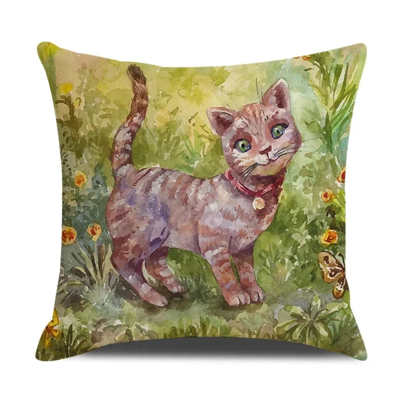 Funny Cats Print Pillow Case for Home Decor by Axyaa: 45x45cm Linen Cover