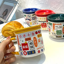 Axyaa Retro Ceramic Mug with Cover, Water Mugs, Breakfast Cup, National Fashion