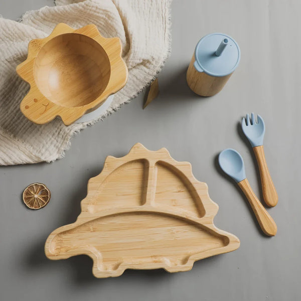 Axya Dinosaur Baby Feeding Set - Silicone Suction Cup Tableware & Utensils