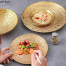 Axyaa Frosted Golden Ceramic Dinner Plate Steak Pasta Salad Dessert Bowl Molecular Cuisine Specialty Tableware.