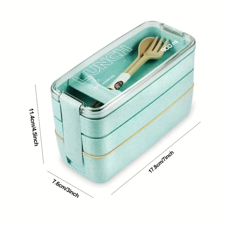 Axyaa 3-Layer Healthy Material Kids Bento Box with Handle, 900ML