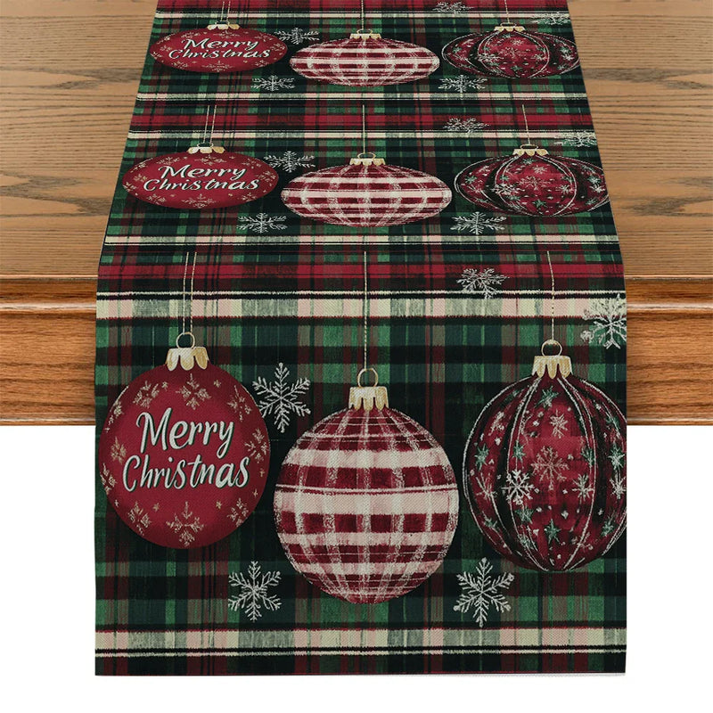 Axyaa Christmas Snowflake Checkered Table Runner for Dining and Party Decor