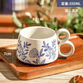 Axyaa Blue Patterned Ceramic Coffee Mug with Double Handles for Home Tea Enjoyment