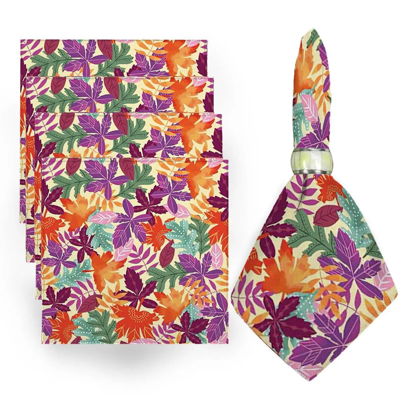 Axyaa Fall Harvest Pumpkin Napkins Square Tablecloth - Set of 4
