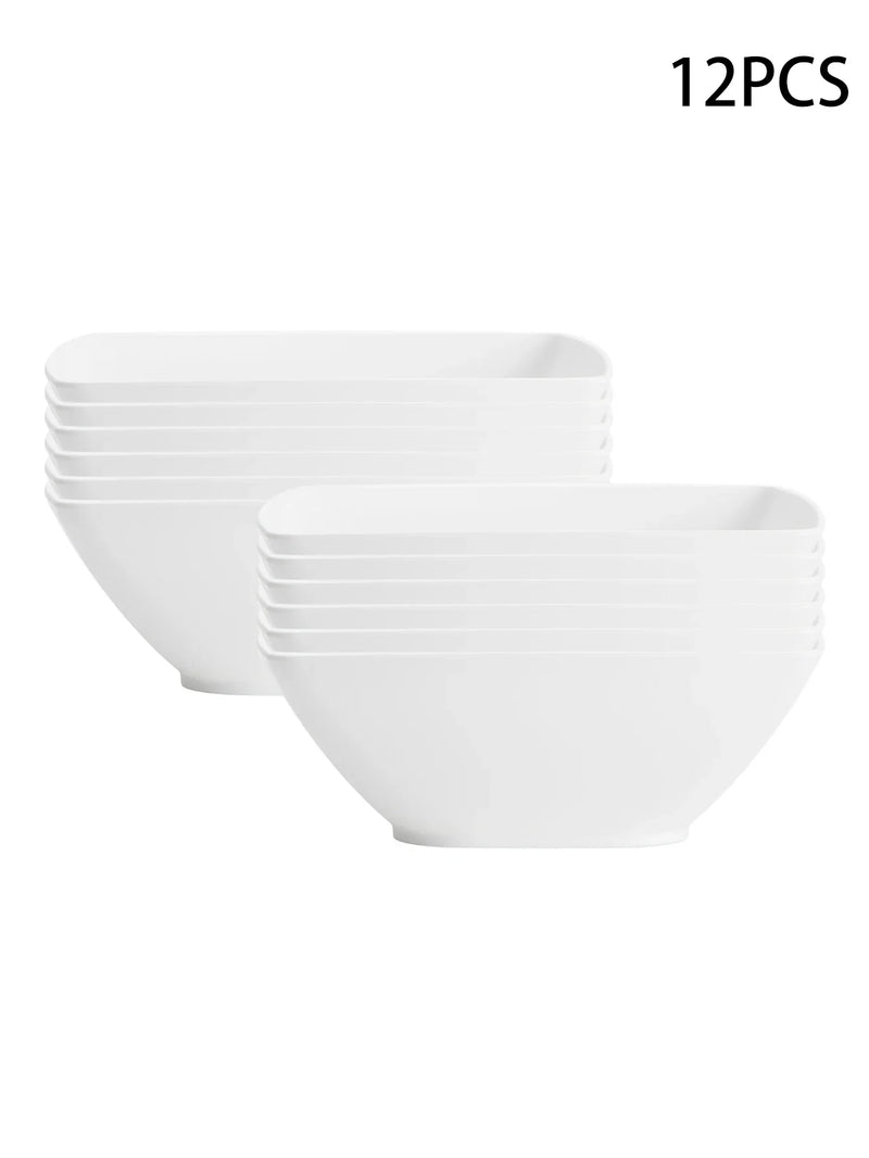 Axyaa Large Plastic White Square Bowl Set - Ideal for Soup, Noodles, Oatmeal, and Salad