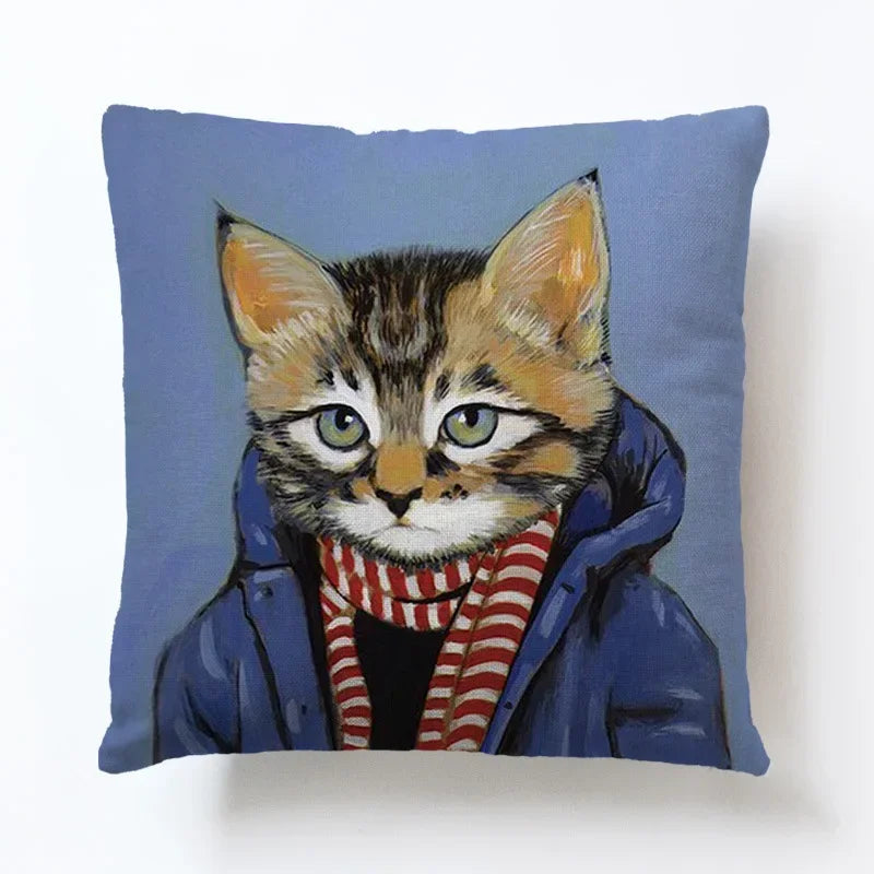 Axyaa Cartoon Animal Linen Pillowcase for Home Sofa Decor