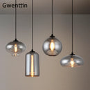 Axyaa Nordic Smoky Gray Glass Pendant Lights LED E27 Industrial Hanging Lamp