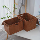 Axyaa Imitation Rattan Woven Storage Box with Lid - Home Organizer Basket