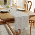 Axyaa Striped Jacquard Table Runner with Tassels for Elegant Home Decor