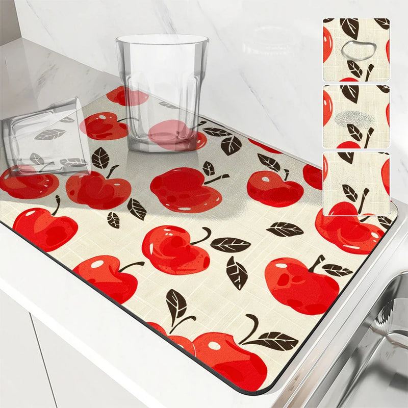 Axyaa Apple Fruit Kitchen Drying Mat - Quick Dry, Antiskid Tableware Mat