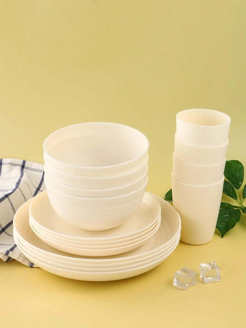 Axyaa Plastic Tableware Set for Home, Camping, Picnic - Reusable Bowl, Plate, Cup (4/16/20/24/32pcs)