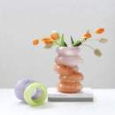 Axyaa Geometric Pebble Stack Glass Vase Gradient Color Flower Caterpillar Arrangement