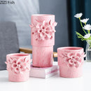 Axyaa Pink Ceramic Vase Elegant Floral Room Decor Aesthetic Flower Arrangement Pot