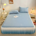 Axyaa Ice Silk Bedspread Set: Summer Bed Skirt with Lace Details