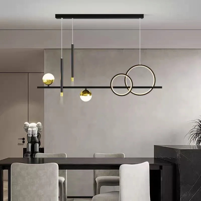 Axyaa Black Gold LED Chandelier 80cm 100cm for Dining Room Minimalists