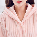 Axyaa Coral Plush Striped Bathrobe - 3D Thickened, Long, Couple Nightgown