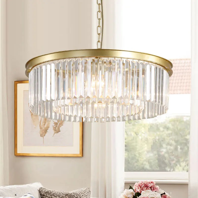 Axyaa Elegant Black Gold Crystal Pendant Light, E14 LED Metal Fixture with K9 Lustre