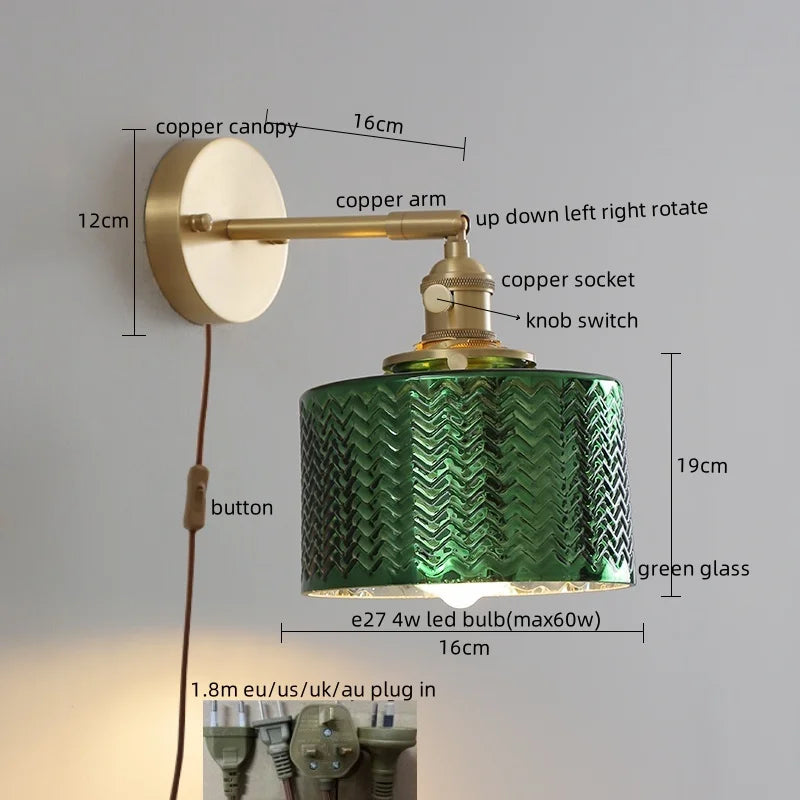Axyaa Green Glass LED Wall Lamps | Modern Applique Murale for Home Decor