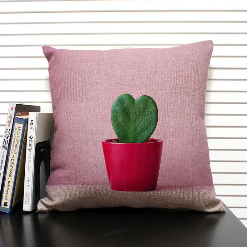 Axyaa Cactus Pineapple Pattern Cushion Cover 45x45 Linen Pillowcase