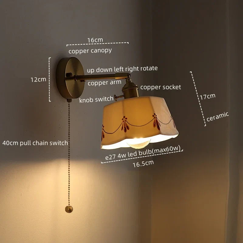 Axyaa Ceramic Copper LED Wall Sconce for Modern Living Room Bedroom Bar Mirror Light
