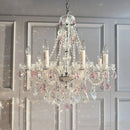 Axyaa Pink Crystal Candle Chandelier: Luxury Glass E14 Pendant Light for Bedroom and Living Room