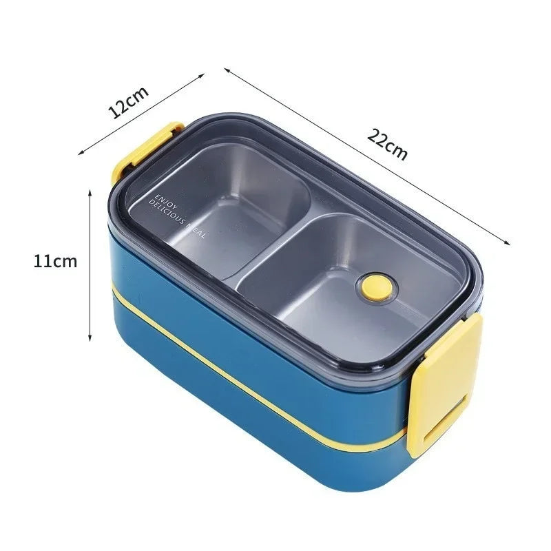 Axyaa Stainless Steel Lunch Box: Portable Microwavable Bento Food Storage, 1/2 Layers Grids