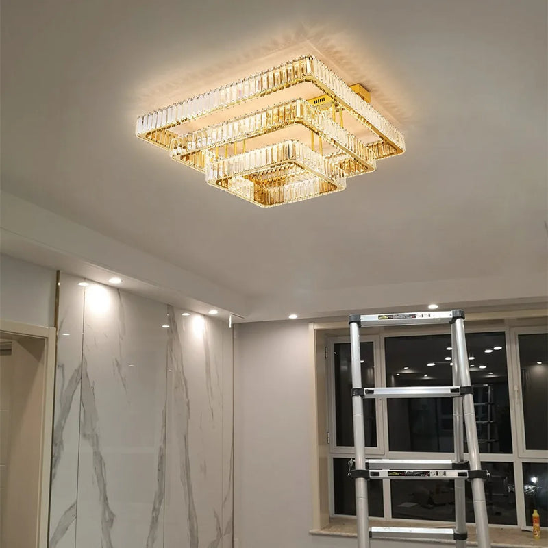 Axyaa Crystal Chandelier LED Ceiling Light for Luxury Foyer and Bedroom Decor