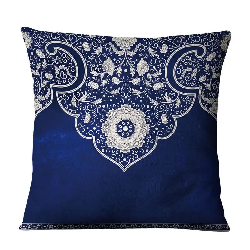 Axyaa Chinese Mandala Linen Cushion Cover for Home Decor