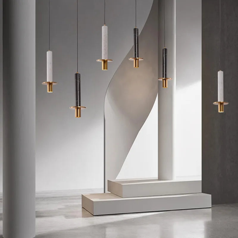 Axyaa Modern Marble Chandelier Terrazzo Cylindrical Spot Light for Restaurant and Bedroom