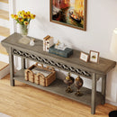 Axyaa Farmhouse Console Table with Storage, Solid Wood Grey Couch Table