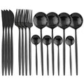 Axyaa Luxury Black Stainless Steel Cutlery Set - 16 Piece Tableware Dinnerware Kitchen Flatware