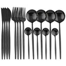 Axyaa Luxury Black Stainless Steel Cutlery Set - 16 Piece Tableware Dinnerware Kitchen Flatware