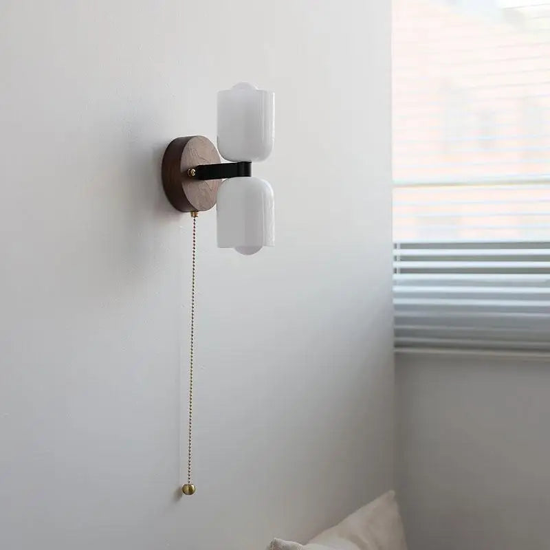Axyaa Nordic LED Wall Sconce Glass Walnut Wood Modern Bathroom Mirror Stair Light