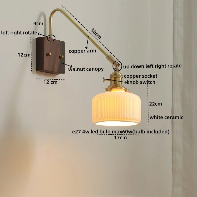 Axyaa LED Wall Lamps: Modern Style for Bedroom, Bathroom, Living Room, Walnut Copper Fixtures
